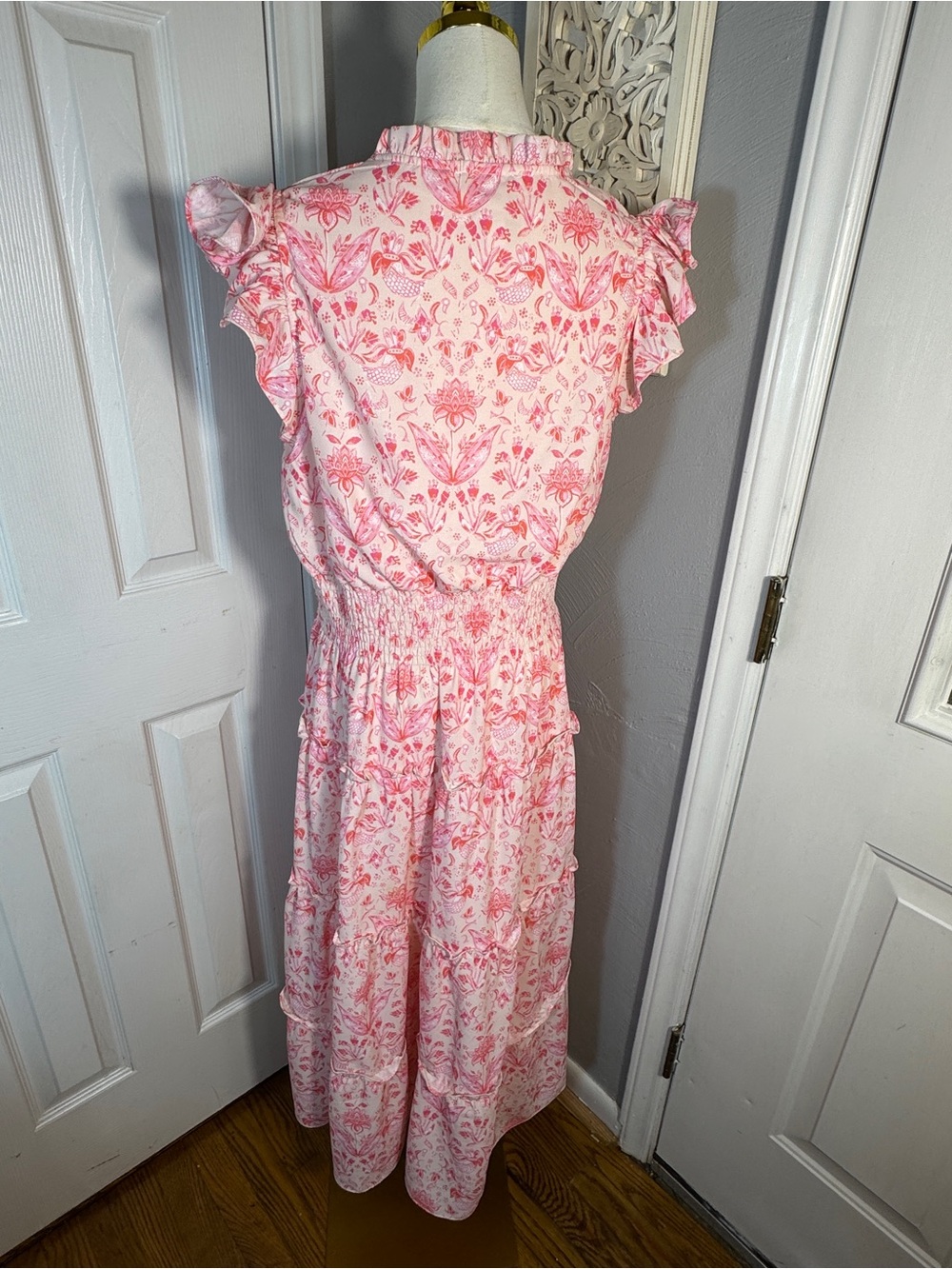 Sail to Sable Pink Floral Smocked Waist Midi/Maxi Dress Large MSRP $169 - Picture 7 of 8